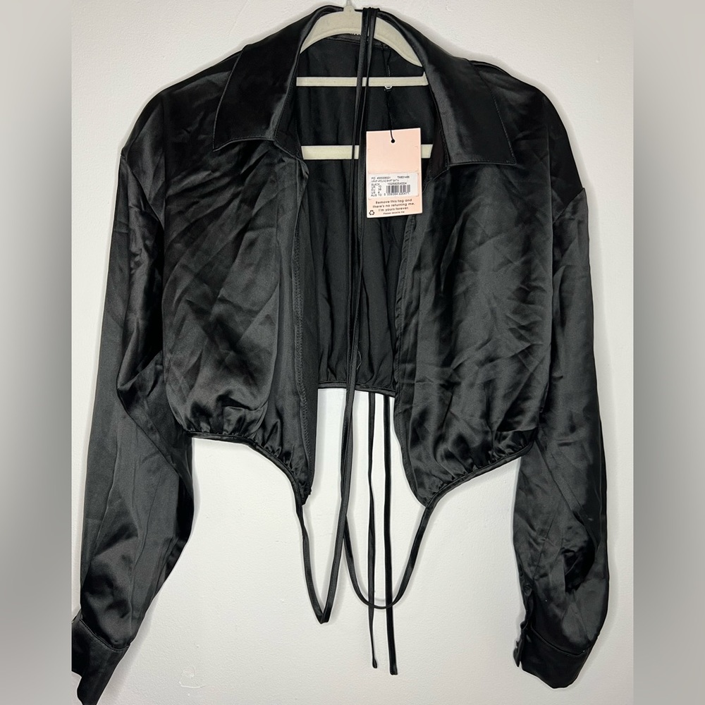 Missguided Black Wrap Around Satin Shirt NWT size 6